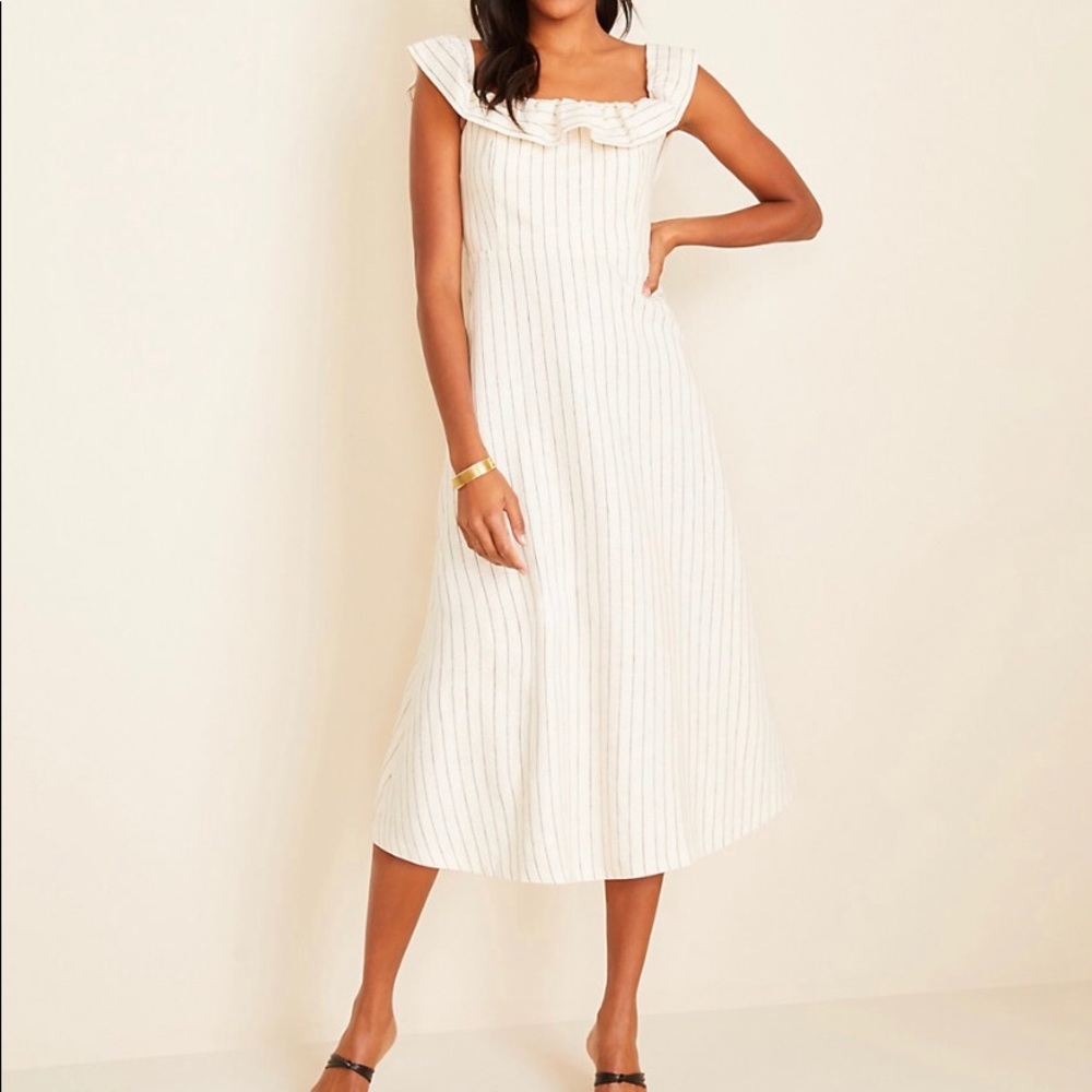 Petite Pinstripe Ruffle Flare Dress